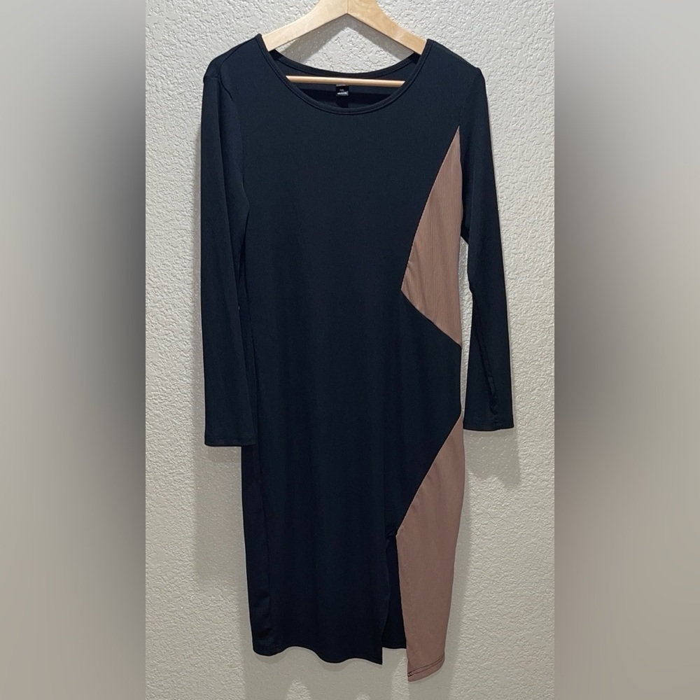 SHEIN Black and Brown Long Sleeve Dress